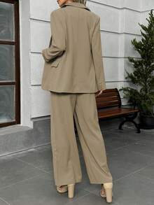 Women's Business Suit Two-Piece Set - Elegant Single Breasted Suit Paired With Slim Pants | Business Casual Office Suit And Daily Suit, Suits For Woman Set - 卡其色 - 查看 7