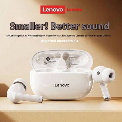  Lenovo TA210 Wireless Bluetooth Earphones - Long Battery Life, In-Ear Sports, ENC, Four-Microphone Intelligent Call Noise Cancellation, White/Moon Rock White, Black - Gift Design