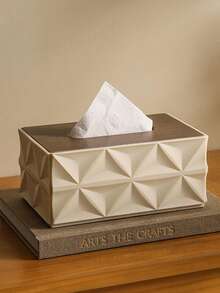 Bohemian Style Plum Blossom Pattern Covered Tissue Box - Multifunctional Napkin Paper Box, Wet Wipe Storage Box, And Garbage Bag Organizer, Plastic Rectangular With Wooden Lid Design, Suitable For Multi Scene Storage Of Decorative Hygiene Products Throughout The House - Multicolor - View 14