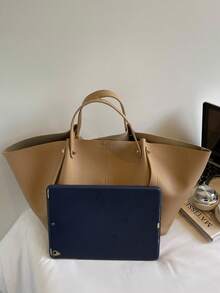 1pc New Korean Style Crinkled Shoulder Bag, Large Capacity Handbag, Lightweight Luxurious Retro Elegant Tote Bag, Multifunctional Underarm Bag, High-End Fashion Shoulder Bag, Shopping Bag, Work Bag, Niche French Design - Khaki - View 6