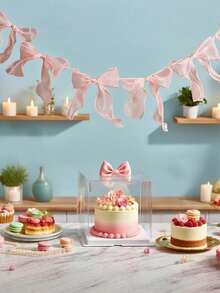 12件/套薄纱蝴蝶结花环粉色蝴蝶结横幅花环装饰丝带花环派对横幅，适用于生日、婚礼、订婚、周年纪念、新娘送礼会、单身派对粉色蝴蝶结装饰 - 彩色 - 查看 6