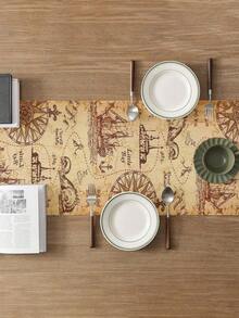 1pc Pirate Treasure Map Table Runner, Indiana Jones Themed Decor, Multiple Sizes, Machine Washable, Polyester Fiber Rectangular Tablecloth For Home Decoration - Multicolor - View 2