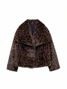 Seelio 秋冬新款女装欧美风百搭加厚仿狐狸毛动物纹皮草外套，青春优雅中长款仿皮草大衣 - 深色動物紋 - 查看 2