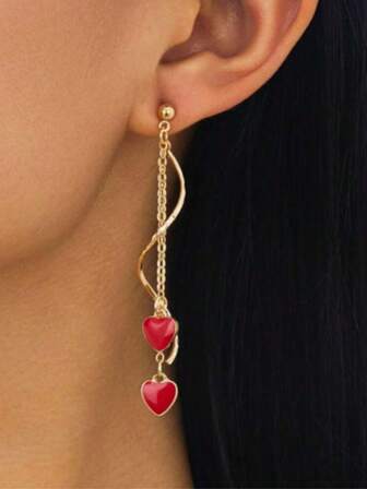 1对复古百搭可爱甜美心形流苏浪漫优雅耳环