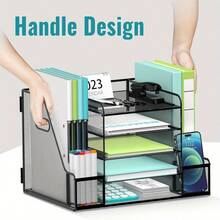 5-Tier Paper Tray Organizer With Magazine Rack, Mesh File Rack, Suitable For Desktop Storage In Homes, Offices,Back To School,School Supplies - Negro - Ver 3