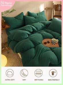 3pcs Olive Green Bedding Set - 1 Duvet Cover & 2 Pillowcases, Soft & Comfortable Home Textile, Available In Multiple Colors, Suitable For Dorm, Simple & Fashionable Home Decor, Soft & Cozy Bedroom Bedding Set, Fashionable Set, Machine Washable, No Filling - Dark Green - View 2