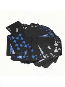 1 Juego de 54 Cartas de Juego Impermeables - Cartas de Juego Negras Impermeables - Cartas de Juego de Plástico con Recubrimiento de Lámina - Ideal para Magia, Juegos de Azar y Coleccionistas, Regalos del Día de San Valentín/Año Nuevo, Juegos de Fiesta de Adultos, Regalos del Día de Ramadán - Multicolor - Ver 13
