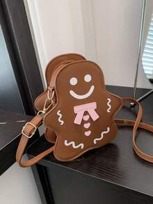Túi đeo chéo Gingerbread dành cho nam nữ - Thiết kế mặt cười dễ thương và nơ trái tim, Khóa kéo, Phụ kiện tông vàng, Ví nhỏ gọn dùng hàng ngày có dây đeo có thể tháo rời - Quà tặng thú vị cho Giáng sinh, sinh nhật và tiệc tùng - Nhiều màu - Xem 6