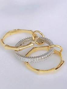 rundraw 3pcs New Elegant Geometric Bamboo Knot Design Zirconia Inlaid Adjustable Copper Gold Rings, Suitable For Women's Daily, Dating, Party, Anniversary, Matching Daily Outfit Accessories, Best Gift For Friends And Lovers On Holidays And Anniversaries - Set Of Rings - View 7