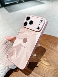 1pc Customized Name, Pink Gold Marble Minimalist Apple Design Creative Personalized Phone Case Compatible With Samsung S24 Ultra/S25 Ultra And Apple 17 Pro Max/16 Pro Max/15 Pro/14 Plus/13 Pro/12 Pro Max/11/Xs Max/8/7/6 Plus, Suitable As Birthday Gift, For Girlfriend/Boyfriend Or Personal Use - Pink - View 3