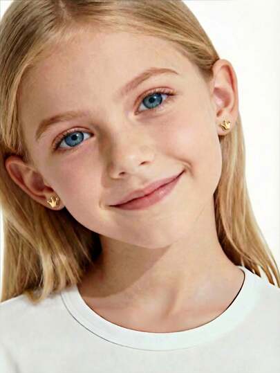 1pair Small And Exquisite Gold Stainless Steel Crown Decorative Earrings Earstuds Jewelry Accessories Gifts For Family Friends Party Travel Dressing Accessories