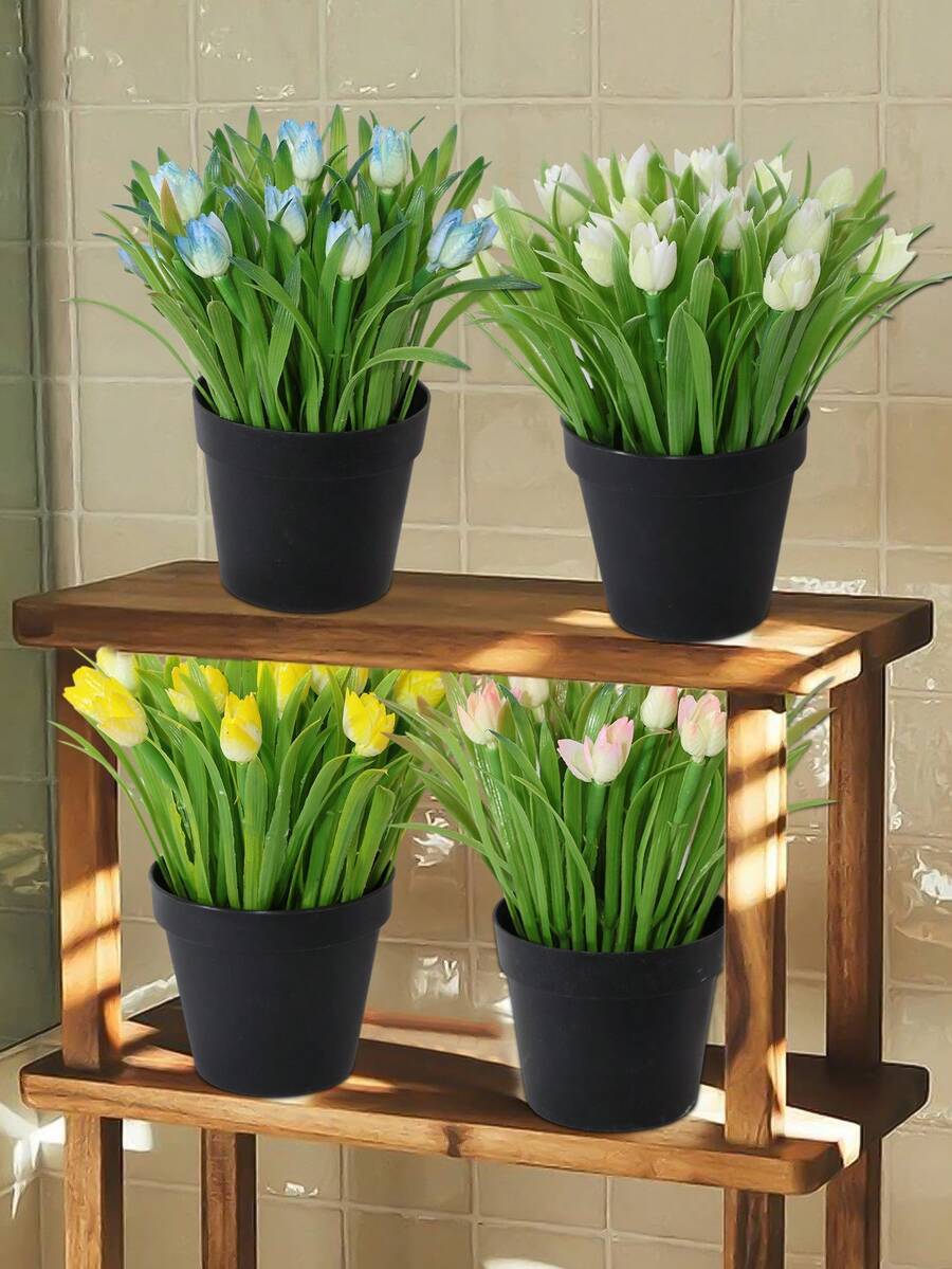 1pc Artificial Mini Banana Tree Potted Plant, Realistic Decor In White, Yellow, Pink, Blue, Suitable For Office, Living Room, Bedroom, Dining Room, Ideal For Home, Office, Villa And Garden, Year-Round Decorative Fake Plant, Also Great For Valentine's Day Decoration - Multicolor - View 1