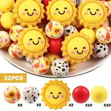 32/42颗卡通日月星硅胶珠套装 - 黄色太阳星星藏蓝色月亮设计 - 非常适合DIY手工制作钥匙扣、项链、手链、装饰笔、珠宝和吊坠 - 适合返校季、万圣节、圣诞节、节日礼物、生日礼物 - 太陽星星月亮 - 查看 19