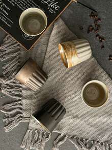 1pc Ceramic Latte Coffee Cup, High-Quality Ceramic Couple Water Mug, Personalized Milk Malt Breakfast Cup, Creative 220ml Office Mug, Chinese Tea Set Cup - Multicolor - View 3