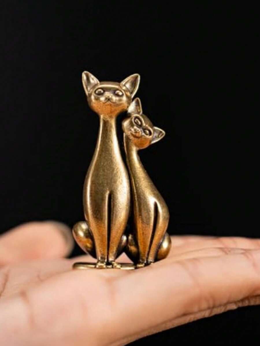 1 Pair Vintage Brass Cat Figurines, Sculpture Art Pieces Of Two Affectionate Cats, Ideal Decor For Home, Office Or Cafe, Great To Place On Bookshelf Or Desk. The Brass Mouse Symbolizes Good Luck And Prosperity, A Charming Choice For Home, Car And Office Decoration.