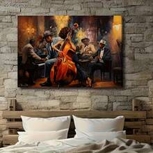 1 pieza, banda de Jazz afroamericana, lona, arte mural, póster deúsica de Jazz moderno con saxofonista yúsicos, envuelta en colores vibrantes listos para colgar decoración del hogar con temática de Jazz para sala de estar, dormitorio, oficina, regalo para los amantes de laúsica - Multicolor - Ver 10