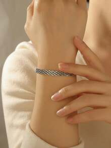 1pc Gold Stainless Steel Plated 18K Mesh Strap Watch Band Bracelet, Minimalist & Versatile For Daily Decoration - Mesh Bracelet - View 5