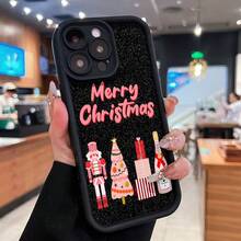 Estuche para teléfono con patrón de regalo y cascanueces navideños Compatible con estuches para teléfonos   17  16 Pro Max  15 Pro Max  13 y  12 Hecho de material TPU a prueba de caídas, resistente al desgaste y cómodo de sostener Un gran regalo para familiares, amigos, seres queridos, novios / novias y para Navidad - Negro - Ver 1