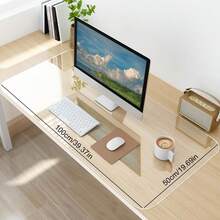 1pc Transparent Desk Pad, 23.6in*15.7in/39.37in*19.69in, Heat-Resistant Waterproof PVC Round Edge Office Desk Protector Mat, Anti-Static Writing Pad - Clear - View 3