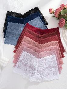 10pcs/Pack Women's Multicolor Sexy Embroidered Lace Sheer Breathable Panties - Multicolor - View 4