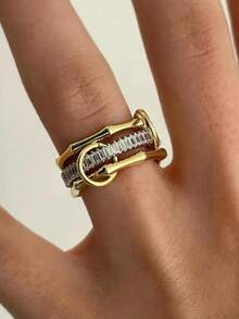 rundraw 3pcs New Elegant Geometric Bamboo Knot Design Zirconia Inlaid Adjustable Copper Gold Rings, Suitable For Women's Daily, Dating, Party, Anniversary, Matching Daily Outfit Accessories, Best Gift For Friends And Lovers On Holidays And Anniversaries - Set Of Rings - View 11