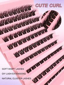 100 piezas de pestañas postizas en racimo con rizo C, pestañas individuales segmentadas con puntas afiladas, pestañas esponjosas DIY, fáciles de aplicar en casa - Negro - Ver 5