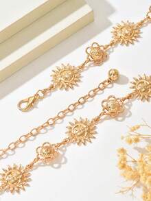 1pc Minimalist Gold Boho Style Sunflower & Smiling Face Waist Chain, Suitable For Weddings, Banquets, Parties - Gold - View 4