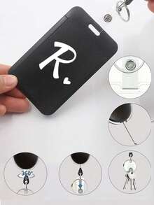 Black ID Card Holder With Black Retractable Reel Clip, White Heart & Letter A-Z Print, Anti-Theft Card Holder, Black Thumb Slot Hard Plastic Card Holder, Expandable ID Card Holder, Medical Insurance Card Protector, Waterproof Medical/Social Security Card Protector, Transit Card Holder, Meal Card Storage, Portable, Daily Essential, Perfect Gift And Souvenir For Holidays, Birthdays, Parties, Valentine's Day And New Year - Multicolor - View 5