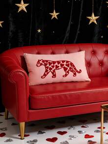 1pc Soft & Breathable Leopard Heart Decorative Pillow Cover, Embroidered Craftsmanship, Without Pillow Insert, 11.81*19.68 Inches (30*50cm), Suitable For Dorm, Bedroom, Sofa, Bed, Great Gift For Loved Ones - Pink - View 4