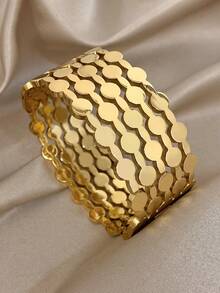 Brazalete ancho geométrico grueso para mujer, brazalete ancho minimalista, brazalete de acero inoxidable para regalos de set de joyería de fiesta de Navidad