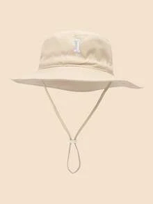 1 chiếc mũ tai bèo dễ thương cho bé - Mũ vành rộng chống nắng với các chữ cái thêu từ A-Z, dây đeo cằm có thể điều chỉnh, thích hợp cho bãi biển và các hoạt động ngoài trời hàng ngày. - Màu be - Chữ vá - Xem 80