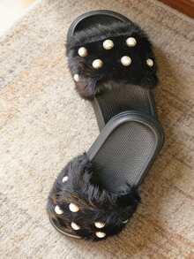 1 Pair Winter Girls Kids Fashion Slippers, EVA Ultra-Light Sole, Suitable For Toddlers & Little Kids Indoor Slippers - Black - View 6