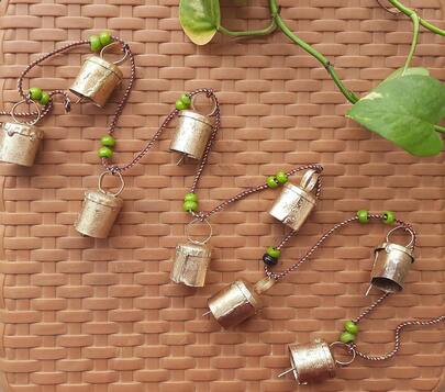 Rustic Vintage Bell Hanging String for Home Decor Wall Door Window Decoration, Garden and Outdoor- 10 Handmade Cowbells Gifting