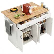 Modern Kitchen Island (106*50*90.5cm), Kitchen Cabinet, Sideboard, Dining Cart With Wood Grain, Buffet Cabinet, Multifunctional Dining Table With Storage Space, White - White - View 11