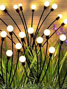 太阳能花园灯 - 全新升级太阳能摇曳灯，6/8/10LED 风摇灯，太阳能户外灯，庭院露台小路装饰，高柔韧性铁丝和重型灯泡底座，暖白色