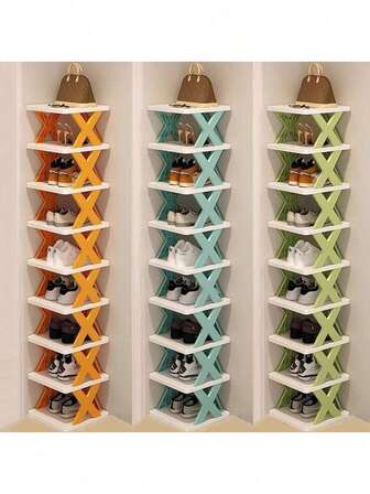 节省空间的9层立式鞋架 - 窄型塑料鞋架，可收纳9双鞋，易于组装，是玄关、衣橱、走廊、浴室、宿舍的理想之选 - 坚固耐用，可堆叠设计，鞋子收纳整理架