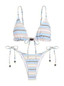 New Women's Beach Vacation Party Date Casual Fashion Striped Bikini Set, Spring/Summer - Multicolor - View 3