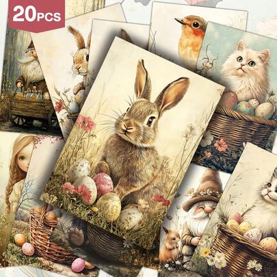 20 pezzi Set di cartoline di Pasqua senza busta, con disegni di uova di Pasqua, conigli, animali floreali, per decorazioni murali, biglietti di auguri di Pasqua per vacanze, souvenir e decorazioni per la camera da letto, decorazioni per le vacanze, biglietti regalo
