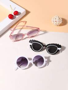 1 Set 3 PCS Boy's And Girl's 7-14Y Square And Lace Playful And Cute Cat Eye Frame Fashion Glasses For Outdoor - Multicolor - View 3