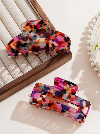 1pc Women's Elegant Dopamine Camouflage Large Square Hair Claw, Versatile Candy Color Acrylic Street Style Hair Clip, Non-Slip Fashionable Headpiece Suitable For Holidays, Parties, Daily Use And Gifts Hair Accessories Plant Claw Clips Fall Fashion Hair Claw Winter For Vacation Outfits Woman Summer Beach