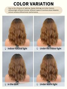 NICKY WALL 挑染土棕色中长款女士假发混合米色卷发波浪假发带刘海深色发根蓬松自然假发合成耐热纤维假发适合时尚女性和女孩日常派对使用 16 英寸