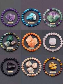 8mm Sunstone & Agate Crystal Beaded Handmade Bracelet - Stone Bracelet - View 1
