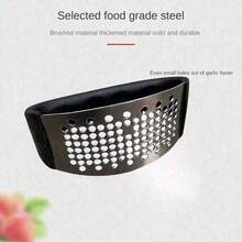 1 pieza Prensa de ajo de acero inoxidable, un prensador de ajo manual circular, un exprimidor de ajo, un dispositivo de corte de ajo para el hogar, utensilio de cocina, de tamaño pequeño, alta eficiencia, conveniente y rápido, para las manos - Blanco y Negro - Ver 5