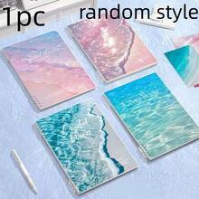 Caiet spiralat ondulat frumos, 120 de pagini A5/B5 - (Compact și portabil) Design pastelat albastru moale cu ocean, temă plajă cu păr frumos - Potrivit pentru școală, birou, studenți, profesori, pentru întoarcerea la școală, cadou ideal pentru prieteni - Legare durabilă și hârtie de înaltă calitate