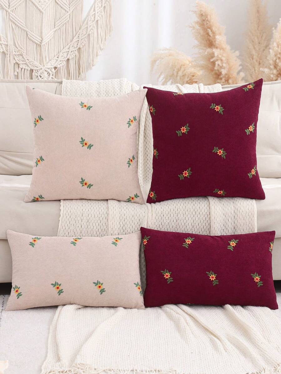 1/2 chiếc vỏ gối trang trí bằng vải nhung kẻ sọc thêu hoa cho phòng khách, ghế sofa, phòng ngủ, trang trí nhà cửa, mùa xuân