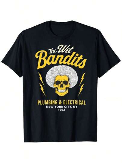 Camiseta de fontanería y electricidad de The Wet Bandits, gráfico de calavera, estilo vintage rock, unisex, casual, para hombres y mujeres, talla S a XXL