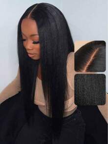 34inches Natural Black Kinky Straight 13x4 Lace Front Wigs HD Human Blended Hair With Curly Baby Hair For Woman 180% Density Pre Plucked Italian Yaki Lace Front Human Blended Hair Wigs Kinky Edges Hairline Natural Hairline8-36 Inches - Natural & Black - View 4