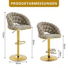 2er-Set Barhocker aus grauem Samt – Mit dekorativer Kugelketten-Rückenlehne und vergoldetem höhenverstellbarem Gestell – Stilvolle Wahl für Kücheninsel, Home Bar und Essbereich - Gris + Métal + Velours + Métal - Voir 6