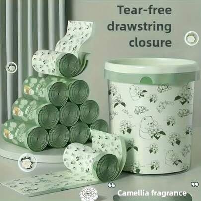 100 Stück/Rolle reißfeste Müllbeutel, wirtschaftliche Haushaltsverpackung, dicke Küchen-Plastikbeutel mit Kamelien-Duft, geeignet für Zuhause, Küche, Büro, Studentenwohnheim, Studentenartikel