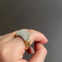 Vintage Cultural Play Ring Imitation Chalcedony Index Finger Ring Niche Design High-End Unicorn Mythical Beast Ring - 玉石金色戒指-美號7閉口 - 查看 3